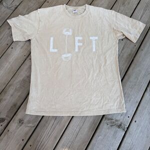 Digiprint Apparel Lift Barbell Graphic Tee Tan Acid Wash Gym Shirt Mens Medium